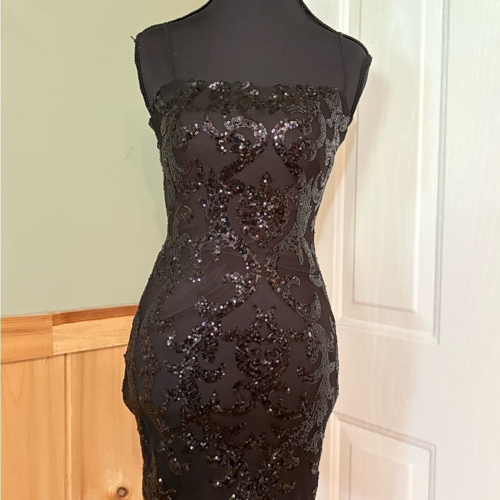 B Darlin Black Sequin Strapless Bodycon Dress